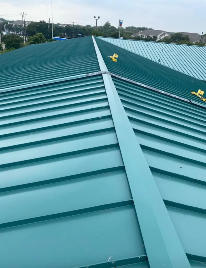 Green commercial metal roof ridge and valley for Metal Roof Repair in East Palo Alto